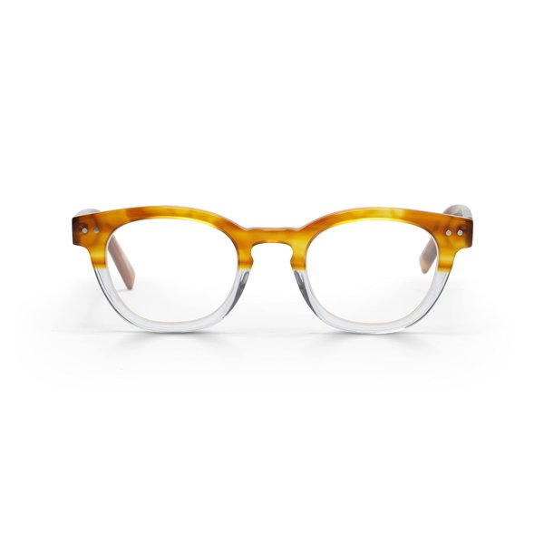 eyebobs Premium Reading Glasses for Women and Men | Waylaid - Round Shaped Frame for Average Faces | Available in 0.0x - 4.0x, Amber Fade, 3.00
