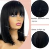 MIMISERVICE Short Black Bob Wig with Hair Bangs,Short Straight Wig for Women Natural Looking Heat Resistant Wigs