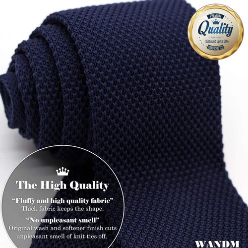 WANDM Men's Pointed Knit Tie Necktie Width 2.75 inches Washable Solid Color Navy Blue