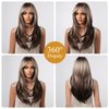 testar Blonde Brown Wigs With Curtain Bangs,Long Straight Wigs For Women Cosplay Wig Natural Looking Synthetic Layered Wigs For Daily Use 24IN