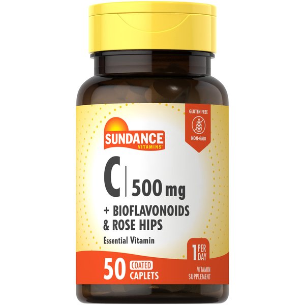 Vitamin C 500mg with Bioflavonoids and Rose HIPS | Vegetarian, Non-GMO, and Gluten Free | Essential Vitamin Supplement | by Sundance
