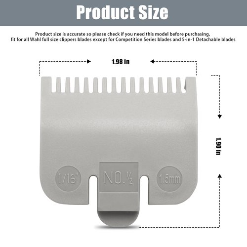 Guard Replacement for Wahl Hair Clipper and Trimmer, Guide Comb #3137-101 - Grey #1/2-1/16" (1.5mm) (2 Pack)