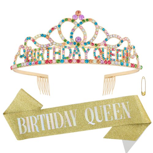 Chanaco Birthday Crown Birthday Sash for Women Birthday Queen Sash Tiaras for Women Happy Birthday Decorations Birthday Gifts for Women