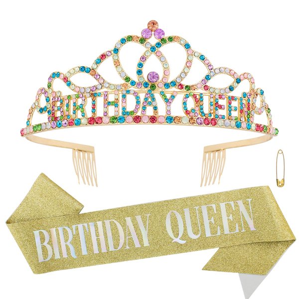 Chanaco Birthday Crown Birthday Sash for Women Birthday Queen Sash Tiaras for Women Happy Birthday Decorations Birthday Gifts for Women