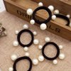 10 Pcs Women's Artificial Pearl Black Elastic Rubber Band Hair Ropes Headbands - No Damage Hair - Seamless Pearl Towel Ring Hair Bands Ponytail Holder Hair Ties Hair Accessories