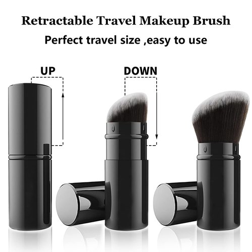 Falliny Retractable Makeup Brush, 2 Pack Travel Kabuki Face Blush Brush, Portable Powder Foundation Sunscreen Brush with Cover for Blush, Bronzer, Buffing, Flawless Powder Cosmetics