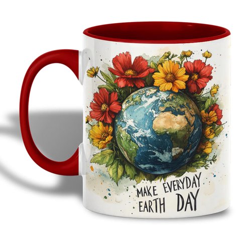 ANOVRA Make Everyday Earth Day Mug, Colorful Floral Planet Design, Eco-Friendly Ceramic Cup for Nature Lovers, Activists & Earth Day Enthusiasts, 11oz