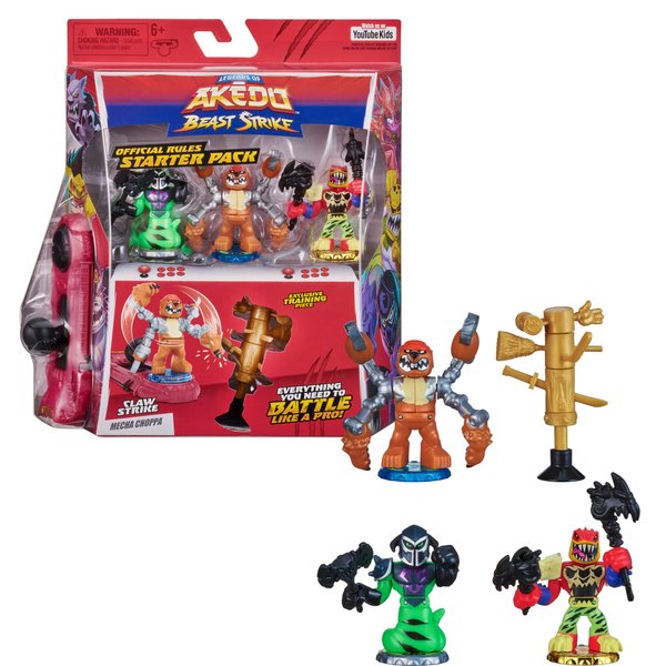 Legends of Akedo Beast Strike - Official Rules Claw Strike Starter Pack - 3 Mini Battling Warriors with Training Practice Piece and Exclusive Joystick Controller