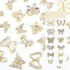 qiipii 32 Pcs Butterfly Nail Charms Gold Butterflies Charms for Nails Bow Nail Crystals Diamonds Rhinestones 3D Alloy Luxury Nail Gems Cute Nail Art Supplies for Acrylic Nails Decoration Crafts DIY