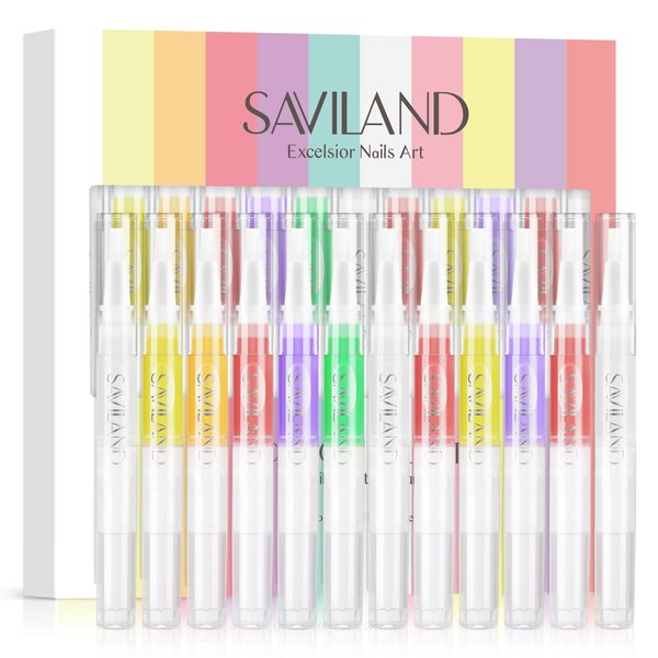 SAVILAND Natural Cuticle Oil Pen: 12PCS Revitalizing Cuticle Oil for Nails with Vitamin E For Repaired Cuticles Overnight Cuticle Softener Nail Strengthener Protector for Damaged Skin Thin Nail Care