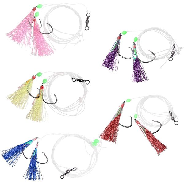Fishing Bait Rig Saltwater Fishing Rigs- 5/15packs Pompano Rigs Saltwater Flounder Rigs with Mono Leader Swivel Fish Skin Fishing Rigs for Flounder Sea Bass Halibut Black Pompano Fish