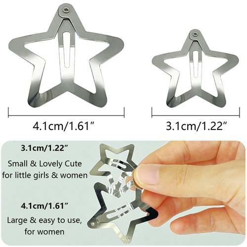 GKETN 10 PCS 1.22" Star Hair Clips Snap Hair Barrettes Non Slip Star Hair Accessories for Girls Women Cute Lovely 2000s Y2K Silver Metal Hair Clips