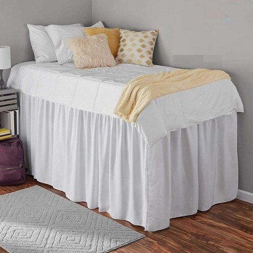 Ruffled Dorm Sized Bed Skirt Twin XL-College Dorm Bed Skirt - Extra Long Dorm Room Bed Skirt - Extended Bed Skirt Twin XL Perfect for College Loft Beds - White Dorm Bed Skirt (Twin XL/32 Drop)