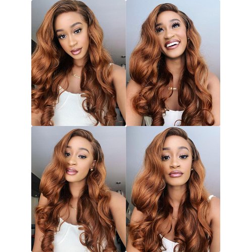 Domiso 24 Inch Honey Blonde 13X4 Lace Front Wigs Human Hair Glueless Wigs Human Hair Brown to Blonde New Body Wave Wigs Updated Twisted Wave Wear and Go Glueless Wigs with Elastic Band