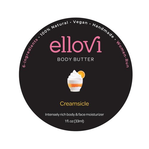 Ellovi All-Natural Body Butter - Creamsicle - Pure Enough to Eat - Made With Just 6 Vegan Ingredients - Ultra-Rich 100% Plant-Based Hydrating Moisturizer For Naturally Healthy Skin (1 fl. oz/33ml)