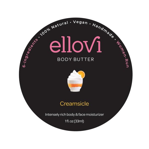 Ellovi All-Natural Body Butter - Creamsicle - Pure Enough to Eat - Made With Just 6 Vegan Ingredients - Ultra-Rich 100% Plant-Based Hydrating Moisturizer For Naturally Healthy Skin (1 fl. oz/33ml)