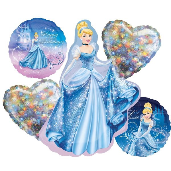 Cinderella Birthday Party 5pc Foil Balloons Bouquet Decorations