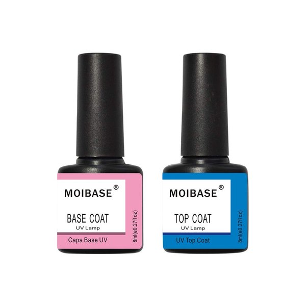 MOIBASE Base Coat and No Wipe Top Coat Gel Nail Polish Set Gel Polish Soak Off UV LED Nail Gel Polish Manicure Varnish DIY Starter Set D060