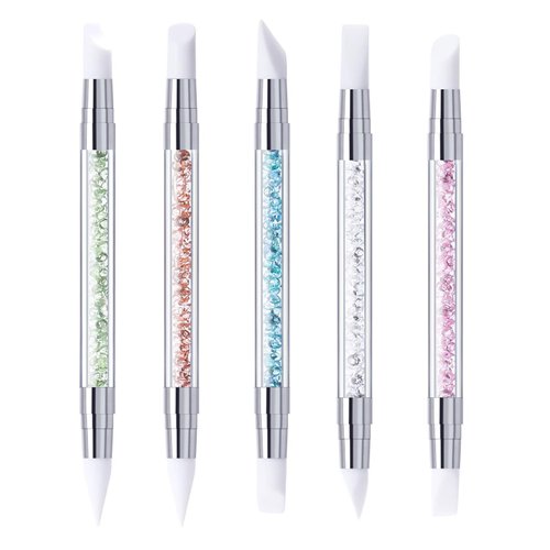 5 Pcs Dual Tipped Silicone Nail Tools Nail Art Sculpture Pen,Silicone Head Acrylic Handle Nail Art Brushes,Nail Art Tools for Home Salon (5 color)