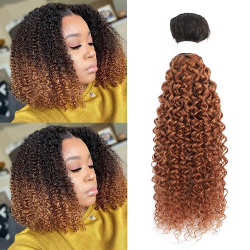 REMY Human Hair Bundles 95g 20 Inch Kinky Curly 12A 100% Brazilian Virgin Ombre Brown Color Human Hair Extensions For Women 1 Bundle Wine T1b/30 Two Tone Human Braiding Hair Extensions