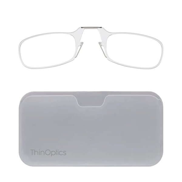 ThinOptics Universal Pod Rectangular Reading Glasses, Clear Frames/White Case, 1 x + 1