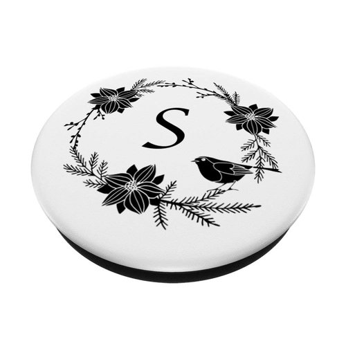 Cell Phone Pop Out Holder,Black and White Floral Letter S PopSockets Grip and Stand for Phones and Tablets