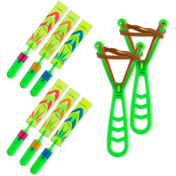 BAIVYLE Flying Toys for Kids - Light up LED Helicopters Copters Arrow Slingshot Glow in The Dark Toys Light up Party Favors for Kids Outdoor Camping Games (6pcs)