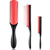 Patelai 3 Sizes 9-Row and 5-Row Cushion Nylon Hair Brush for Natural Curly Hair, Travel Detangling Brush Comb for Women Men Volumizing Shaping Separating Defining Curls Hair Salon (Red Black)