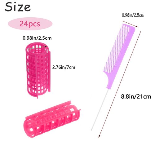 24PCS Small Plastic Hair Curlers Rollers Set, 0.8in/2cm Snap on Hair Rollers Heatless Hair Rollers Self Grip Rollers with Mini Comb Hairdressing Curlers Tools for Medium Short Hair (Pink)