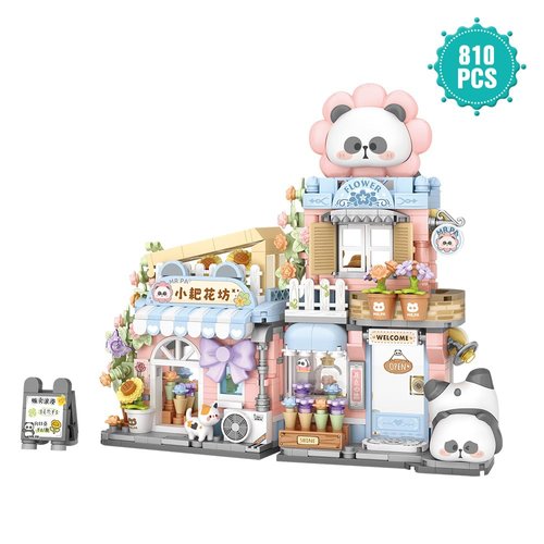 RAVAYO Panda Florist Street Scene Building Kit, Openable Flower Shop Building Set for Boys Girls Age 8+,810pcs Mini Bricks