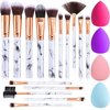 Makeup Brushes DUAIU 15PCs Marble Makeup Brush Set Premium Synthetic Kabuki Powder Blush Contour Foundation Concealer Eyeshadow Brushes with Makeup Sponge Make up Tool