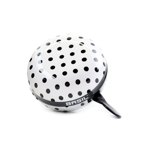 Basil Polkadot Big Bicycle Bell - Ding Dong - 80mm - White With Black Dots
