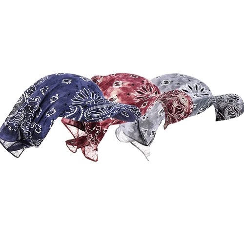 Tie Dye Bandana Head Scarves for Women Turban Head Wraps Tied Headbands Boho Scarf Anti-UV Sun Visor Hat (Set 1 - Navy,Grey, Brown)