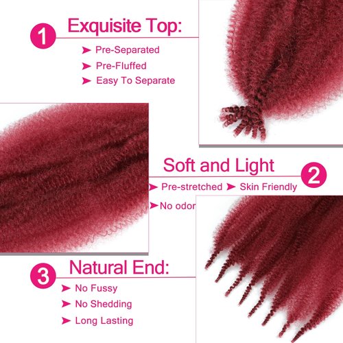 Marley Twist Braiding Hair 16 Inch 6 Packs Pre-separated Springy Afro Twist HairMarley Hair for Faux Locs Afro Spring Twist Hair Extensions (16 Inch (Pack of 6), Bug#)
