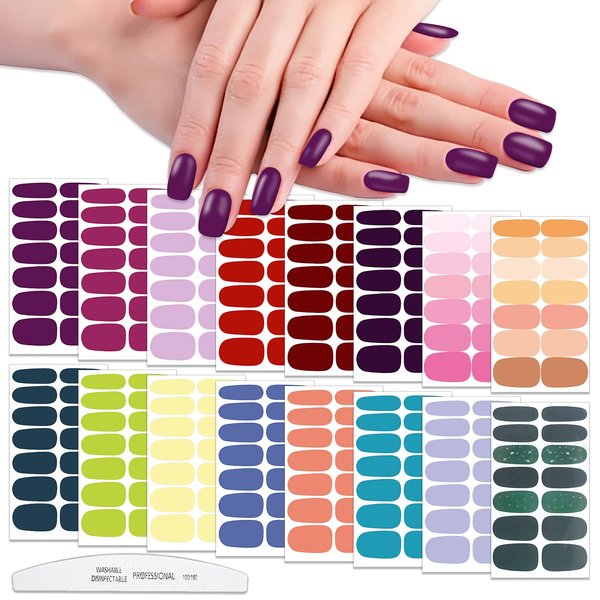 WOKOTO 16 Sheets Solid Nail Stickers Full Nail Wraps Gel Nail Strips Nail Polish Stickers For Kids Girls Nail Art Sticker Nails For Women Gel Nail Sticker Stick On Nails Solid Nail Polish Strips Wraps