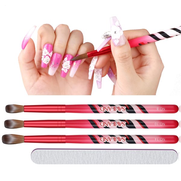 Saviland Kolinsky Acrylic Nail Brush Set: Size 8 10 14 Acrylic Brushes for Acrylic Nails Nail Brush for Acrylic Powder Application Nail Art Extension Carving Manicure Tools with Brush Holder Table Mat