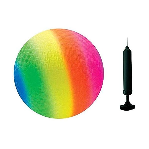 Toys+ 8.5 Inch Colorful Playground Ball + Pump (Rainbow)