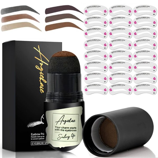Eyebrow Stamp Stencil Kit, Eyebrow Stencils with 24 Pc, Eyebrow Brown Definer, Brow Stencils and Shaping Kit Reusable (Light Brown