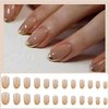 Gold Press on Nails Almond French Tip Fake Nails Short Nails Press on Gold Nail Tips Designs Full Cover False Nails Glossy Acrylic Nails Almond Shape Glue on Nails for Women Girls Manicure 24Pcs