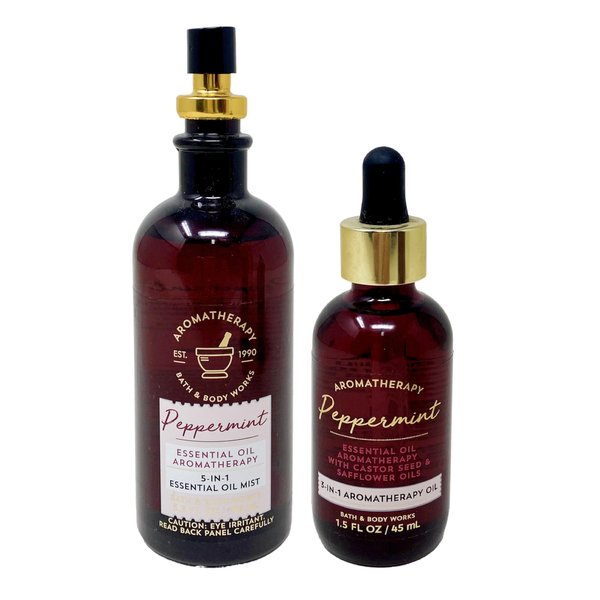Bath & Body Works Aromatherapy Peppermint - Duo Gift Set - 5 in 1 Essential Oil Pillow Mist and 3 in 1 Aromatherapy Oil.