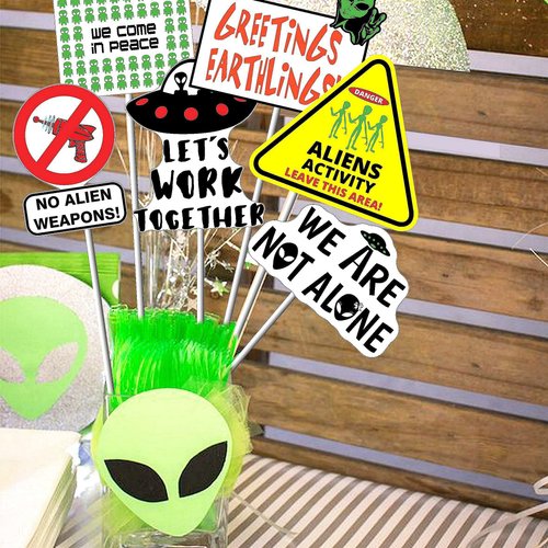 24pcs(6 styles) Alien Theme Table Centerpiece Sticks Decorations UFO Alien Table Toppers Decorations We Are Not Alone for Kids Girls Boys Adults Birthdays Baby Shower First Birthday Party Supplies