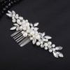 Teyglen Pearl Bride Wedding Hair Comb Silver Leaf Headpiece Bridal Crystal Rhinestone Hair Comb Hair Piece Elegant Hair Accessories for Women Bride Girls