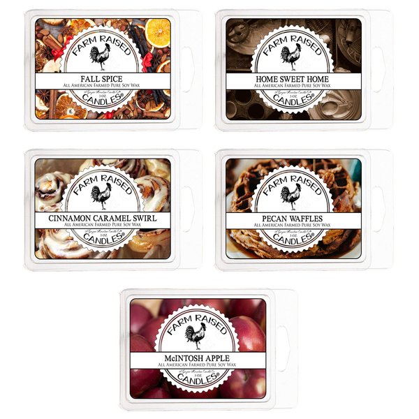 Fall Spice 16 Ounces Variety 5 Pack USA Made Wax Melts - Farm Raised Candles Wax Warmer Melts. Vanilla, Cinnamon Caramel, Pecan Waffles, Apple. Soy Wax Melts Fall Wax Fall Wax Cubes
