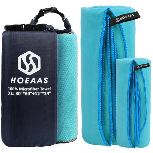 HOEAAS 2 Pack Microfiber Travel Towel, Quick Dry Towel Gym Towels Beach Towel Super Absorbent Compact Lightweight Camping Towel Workout Sports Sweat Towel for Beach, Swim, Yoga, Pool, Backpacking