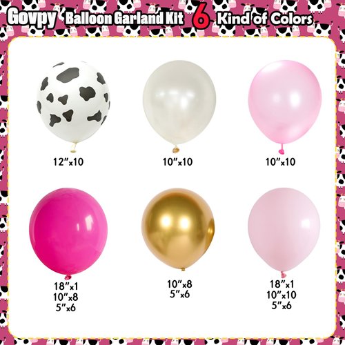 Cow Theme Balloon Arch Garland Kit, Pastel Pearl Pink Gold White Cow Print Latex Balloons Cowgirl First Rodeo Balloon Arch Kit for Girls 1st Rodeo Farm Birthday Baby Shower Party Decorations Supplies
