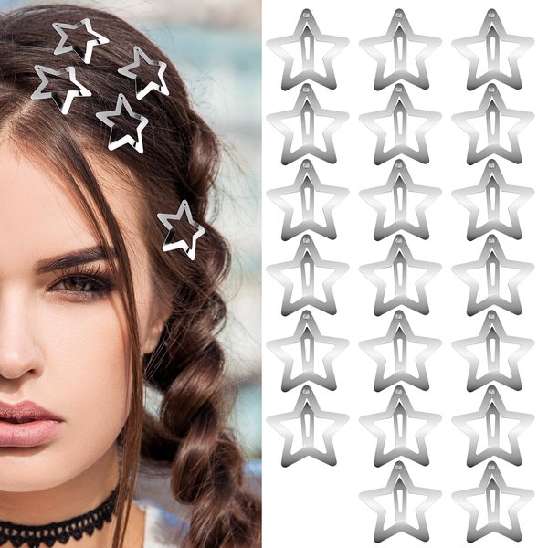 20 Pcs 1.65" Star Hair Clips Snap Star Hair Accessories Non Slip Star Clips Silver Metal Hair Clips Star Hair Barrettes Cute Hair Clips for Women (20, 1.65")