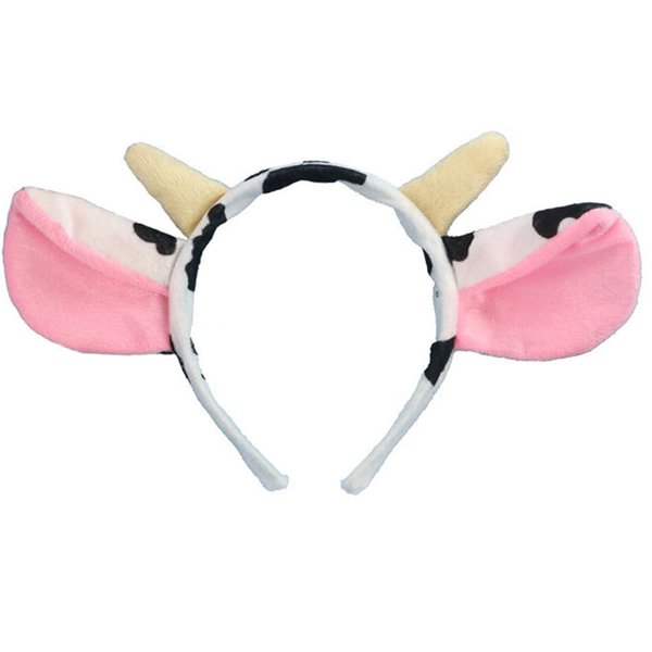 YOWOCAL Cow Ear and Horn Headband Headwear,Elastic Cow Ear Headwear Hair Hoop for Women Cosplay Dress Up Party Decoration Easter Halloween Costume Supplies(Pink)