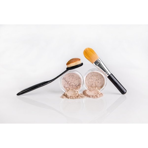 FOUNDATION & CONCEALER COMBO w/BRUSHES (PINK BISQUE FOUNDATION & LIGHT CONCEALER) Mineral Makeup Kit Full Size Set Matte Bare Face Sheer Powder Cover