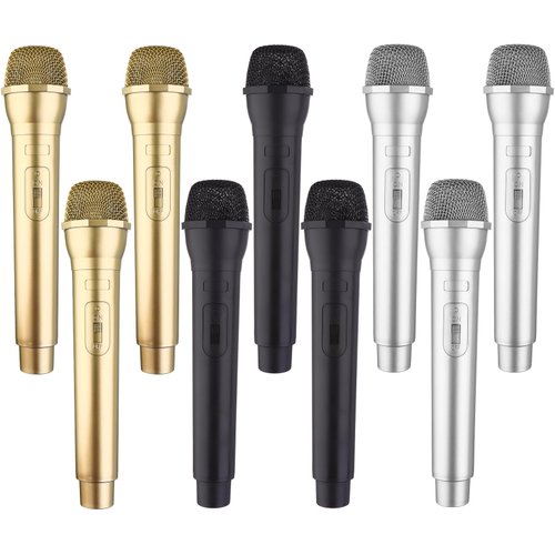 Mkhaslri 6 Pack Microphone Prop Play Plastic Toy Microphone Fake Microphone Simulate Speech Practice Plastic Microphone Fake Mic for Christmas Karaoke Fun Stage Costume Prop Birthday Party, 3 Color