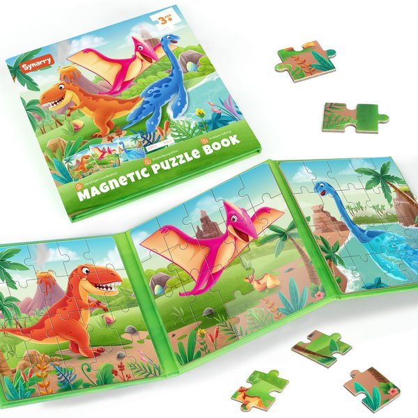 SYNARRY Dinosaur Puzzles for Kids 3-5, 20 Pieces Magnetic Puzzles for Kids Ages 3-5, Kids Travel Activity Toys Games for Kids Ages 3-5 in Car Airplane Road Trip, Travel Puzzles for 3 4 5 Year Olds
